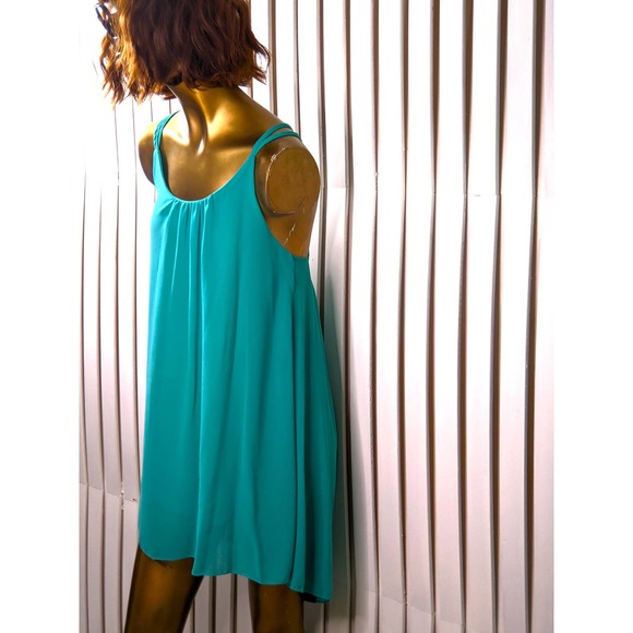 SuNianJinYi Halter Top Dress Aqua Blue Open Back Drop-Tail  Layered Fabric Large - Picture 5 of 12